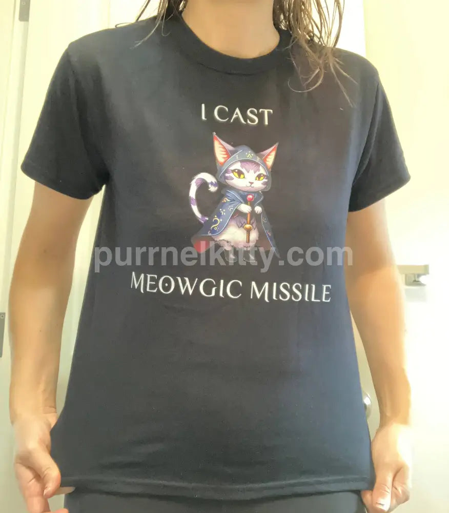 ’Meowgic Missile’ Kitty Cat Sorcerer Rpg Themed Short-Sleeved Unisex Cotton T-Shirt T-Shirt