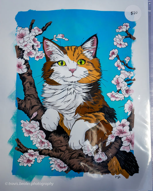 'Momo' Cat In Sakura Cherry Tree 11x14 Fine Art Print