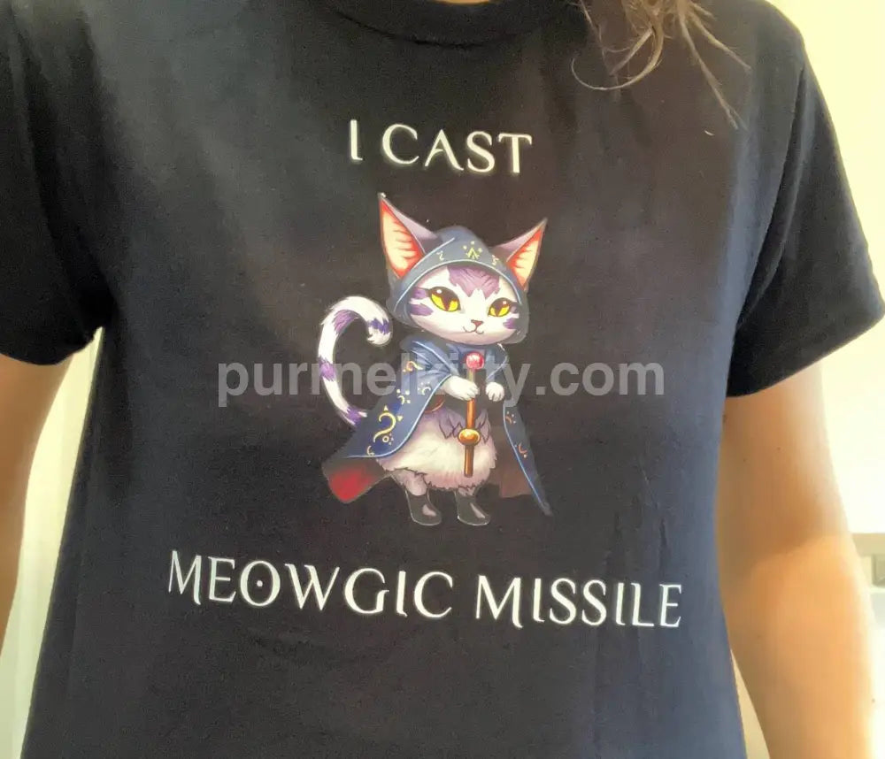 ’Meowgic Missile’ Kitty Cat Sorcerer Rpg Themed Short-Sleeved Unisex Cotton T-Shirt T-Shirt