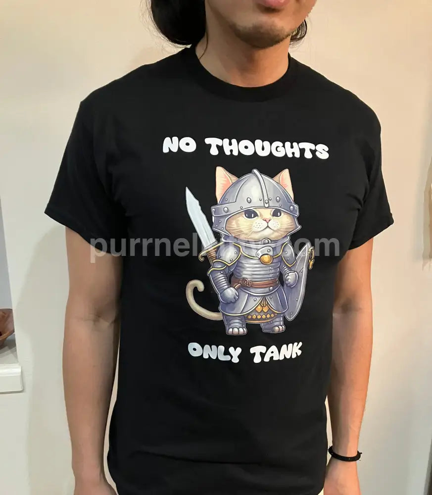 ’No Thoughts Only Tank’ Kitty Cat Fighter Rpg Themed Short-Sleeved Unisex Cotton T-Shirt T-Shirt