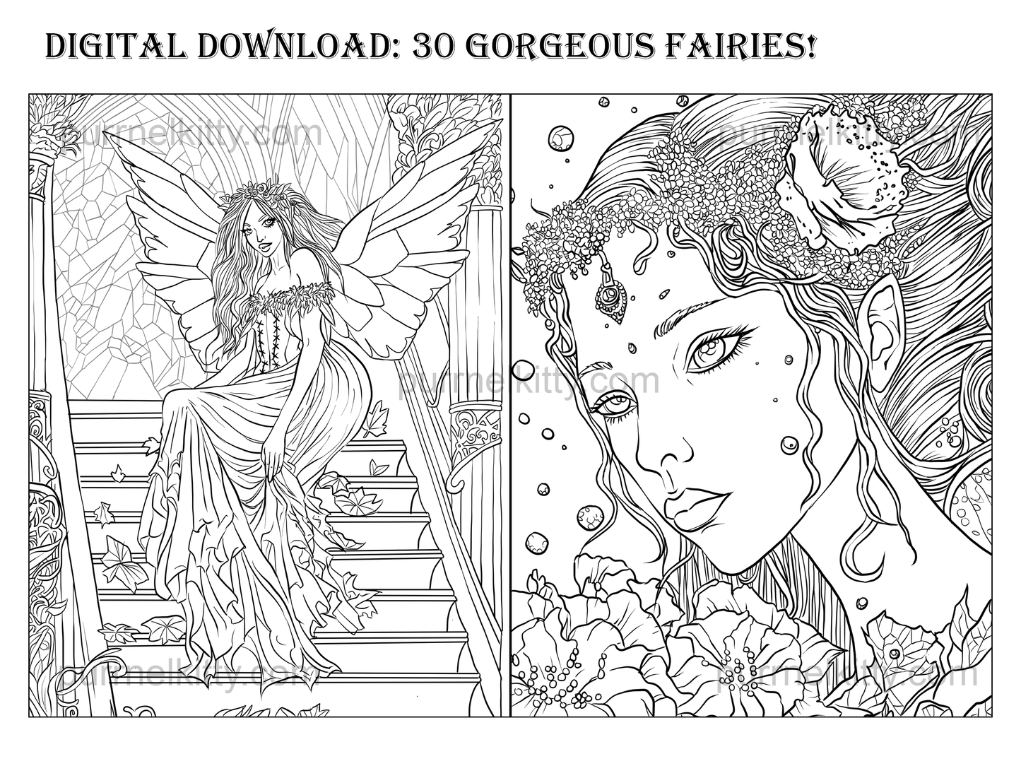 Printable Fantasy Fairy Adult Coloring Book 30 Page Art Bundle