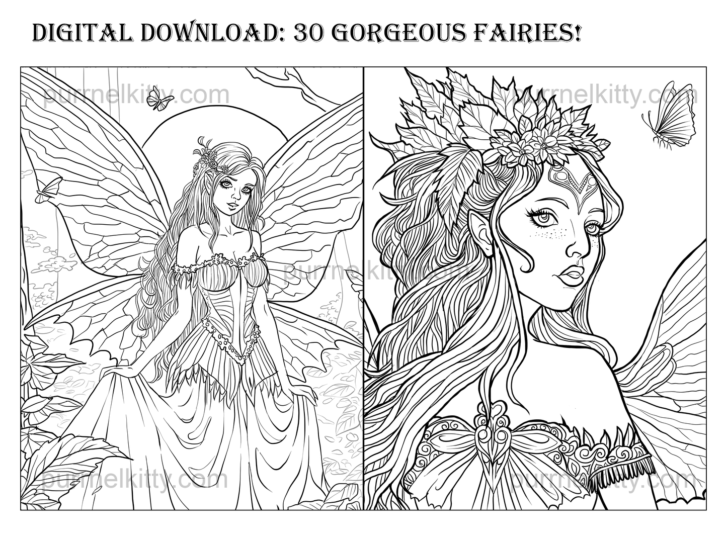 Printable Fantasy Fairy Adult Coloring Book 30 Page Art Bundle