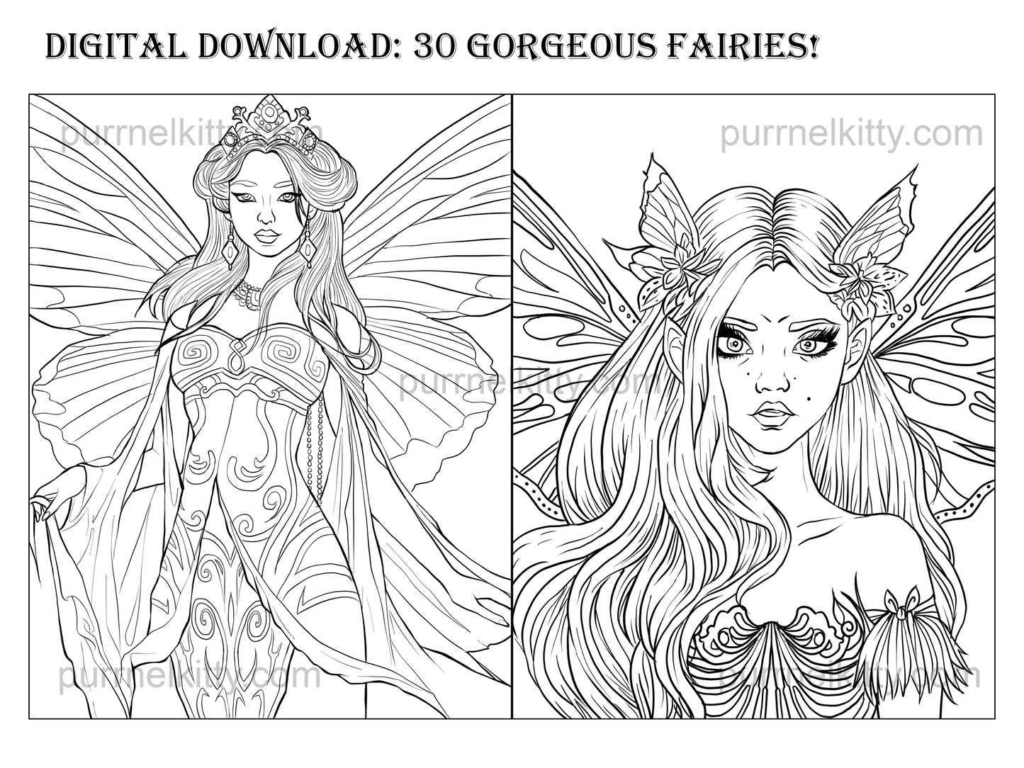 Printable Fantasy Fairy Adult Coloring Book 30 Page Art Bundle