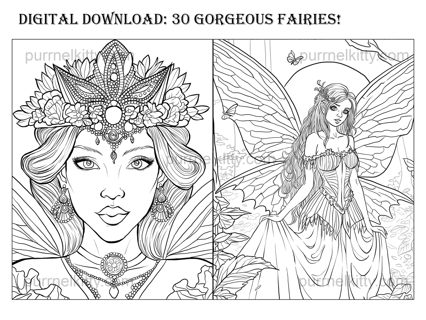 Printable Fantasy Fairy Adult Coloring Book 30 Page Art Bundle