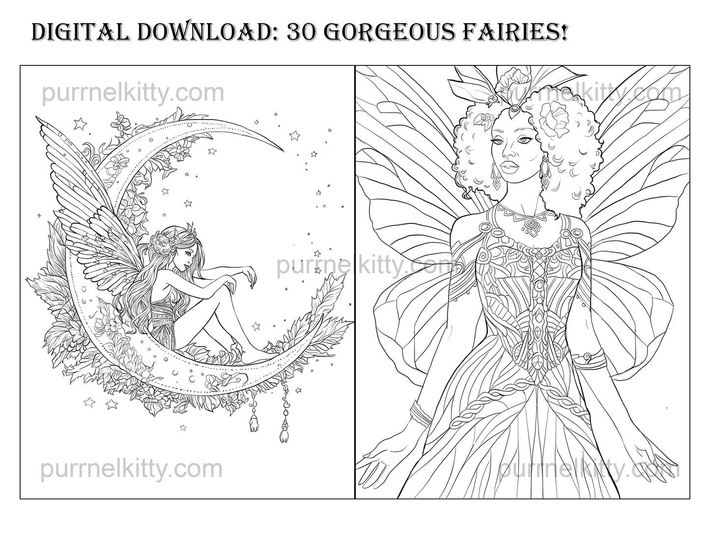 Printable Fantasy Fairy Adult Coloring Book 30 Page Art Bundle