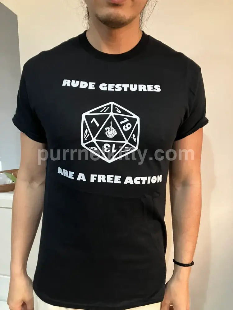 ’Rude Gestures Are A Free Action’ Middle Finger Table Top Rpg D20 Themed Short-Sleeved Unisex