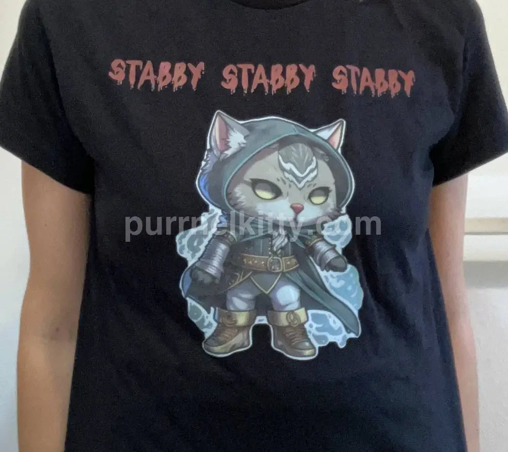 ’Stabby Stabby Stabby’ Kitty Cat Rogue Assassin Rpg Themed Short-Sleeved Unisex Cotton T-Shirt