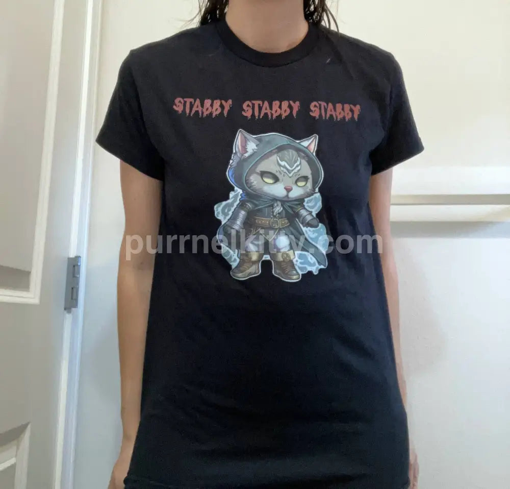 ’Stabby Stabby Stabby’ Kitty Cat Rogue Assassin Rpg Themed Short-Sleeved Unisex Cotton T-Shirt