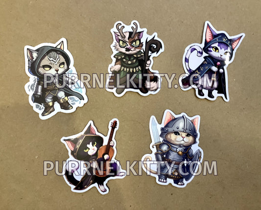 "Full Party" 5-sticker Kitty Cat RPG class themed sticker pack