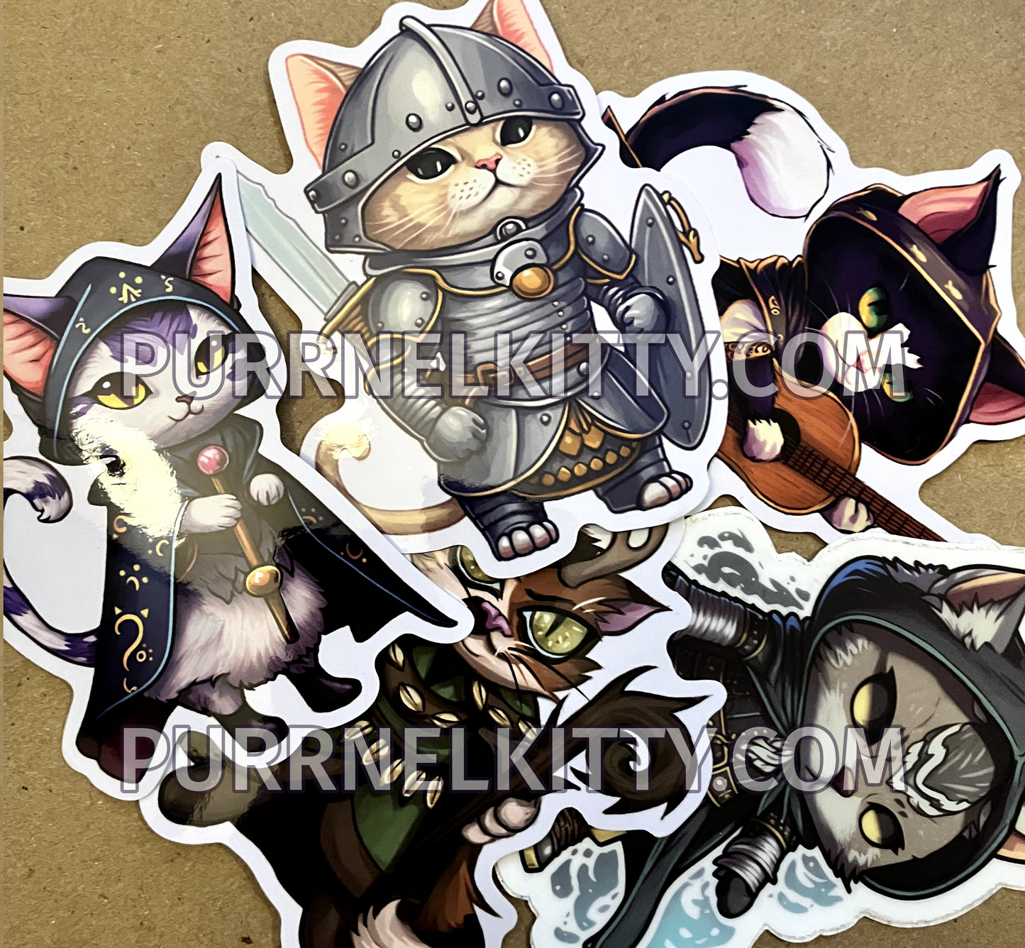 "Full Party" 5-sticker Kitty Cat RPG class themed sticker pack